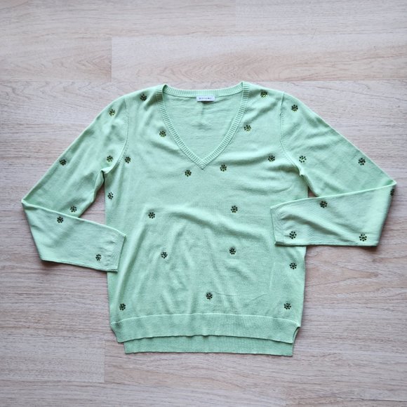 NWoT BEA YUK MUI Crystal Embellished Silk Cotton Sweater V-Neck Green - Picture 5 of 11